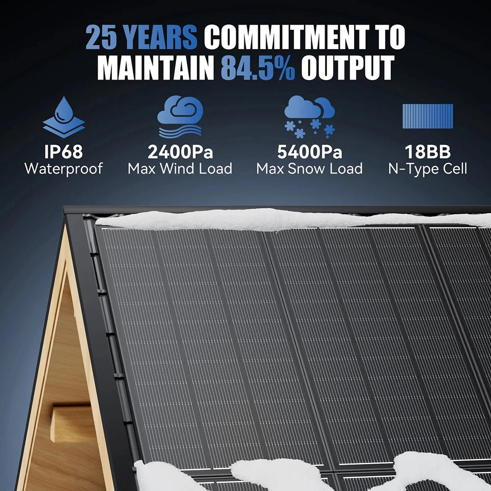 RVPOZWER 200W/400W/800W Solar Panels 18BB N-Type Mono Cells 25.5% High Efficiency PV Power for Home RV Charge Outdoor Off-Grid