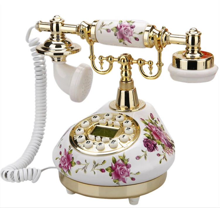 Corded Telephone Retro Landline Phone for Home/Office/Hotel, China Ceramic Antique Telephones Old Fashion Decor Desktop Phone