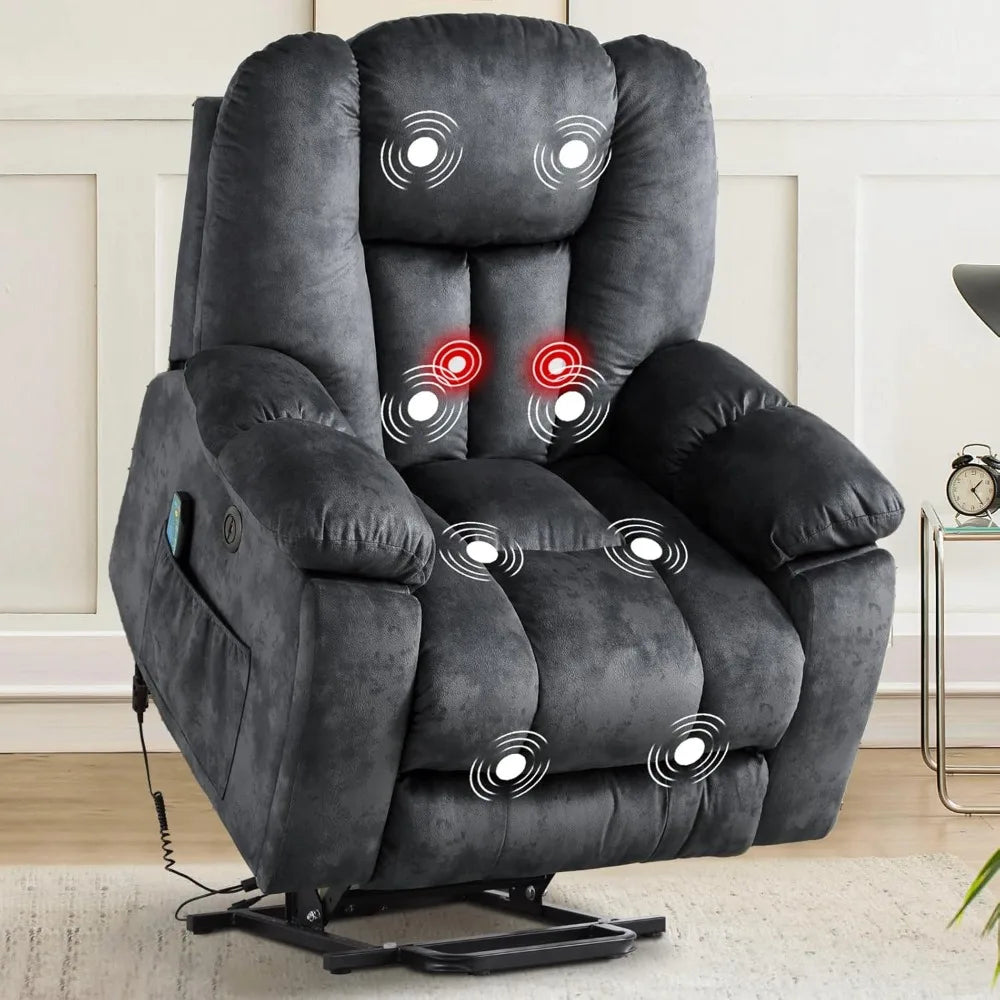 Large Power Lift Recliner Chair with Massage, Heat, and USB