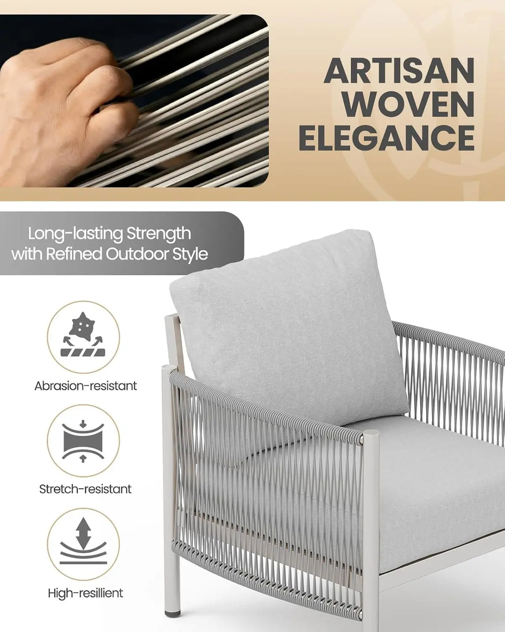 Aluminum Patio Furniture Set, 5 Seats Modern Outdoor Sectional Furniture & Dual-Layer Coffee Table,