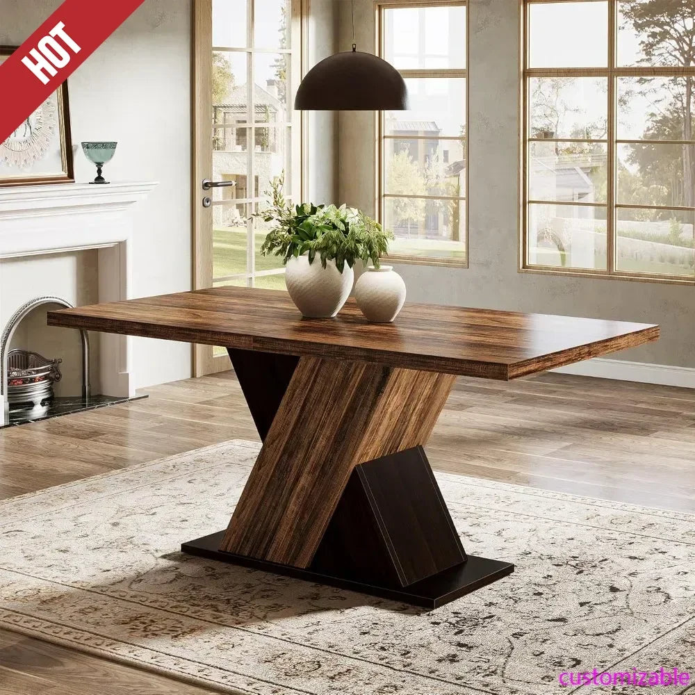 55-Inch Rustic Brown Farmhouse Dining Table for 4,