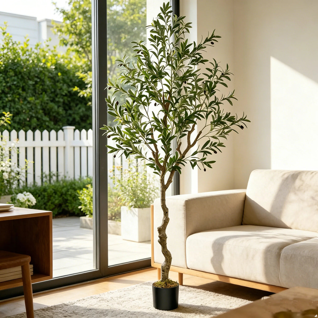 5/6/7/8 Olive Trees Artificial Indoor Faux Olive Tree with Black Pot