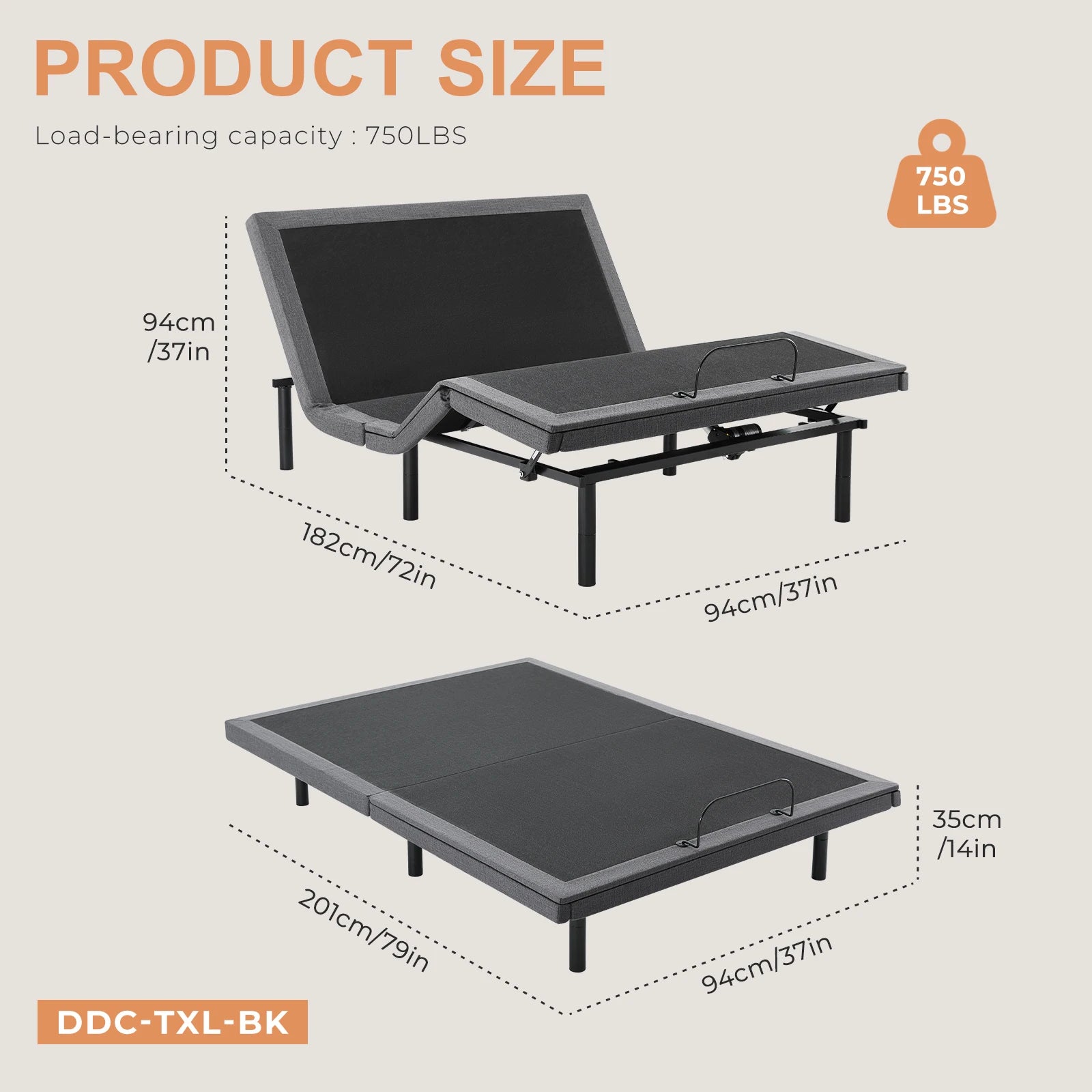 JHK Electric Queen Size Bed Ergonomic Adjustable Bed Frame with Wireless Remote Zero Gravity Bed with 2 USB Ports