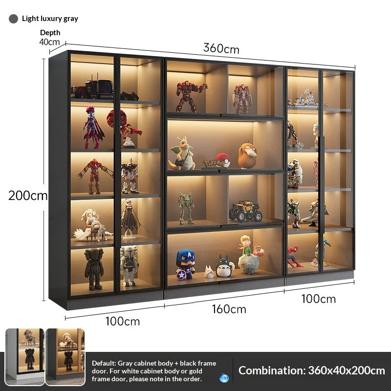 Customizable Display Cabinet, Tempered Glass Door, LED Light, Aluminum Frame
