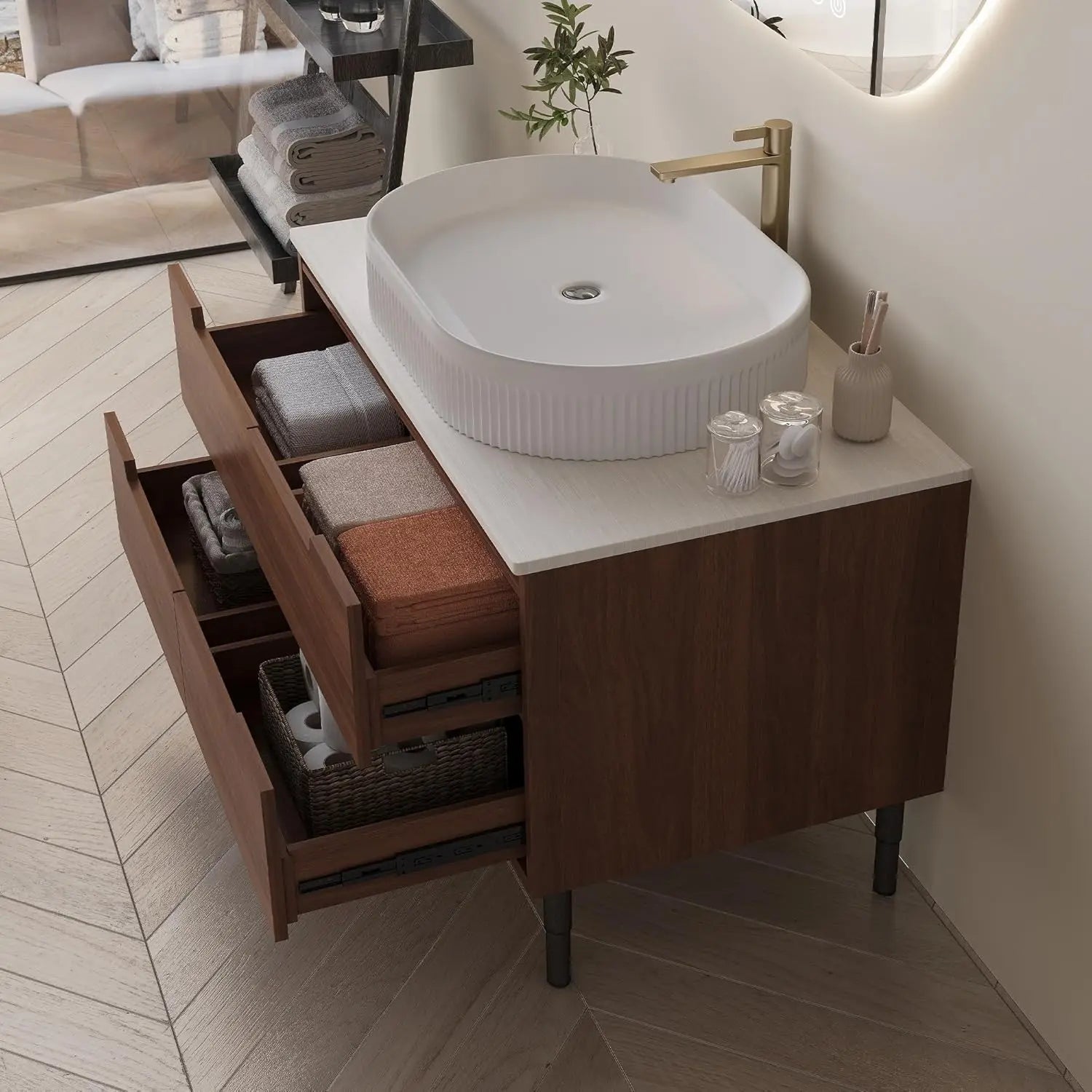 36 inch Bathroom Vanity with Sink and Countertop, Modern Freestanding Bathroom Vanity Cabinet with Oval Ceramic Vessel, Custom