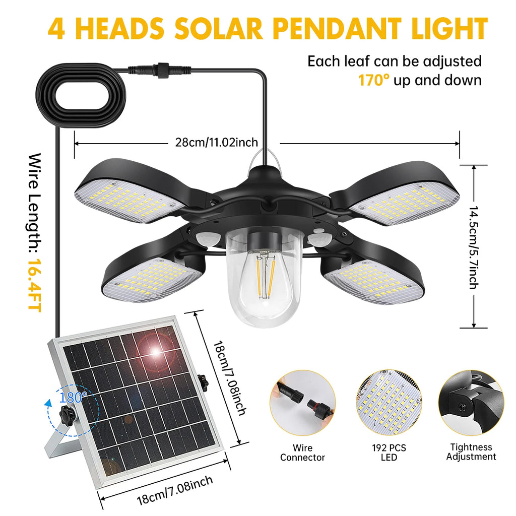 192led Solar Powered Light for Indoor and Outdoor, 1000LM Dual Motion Sensor Solar Pendant Light