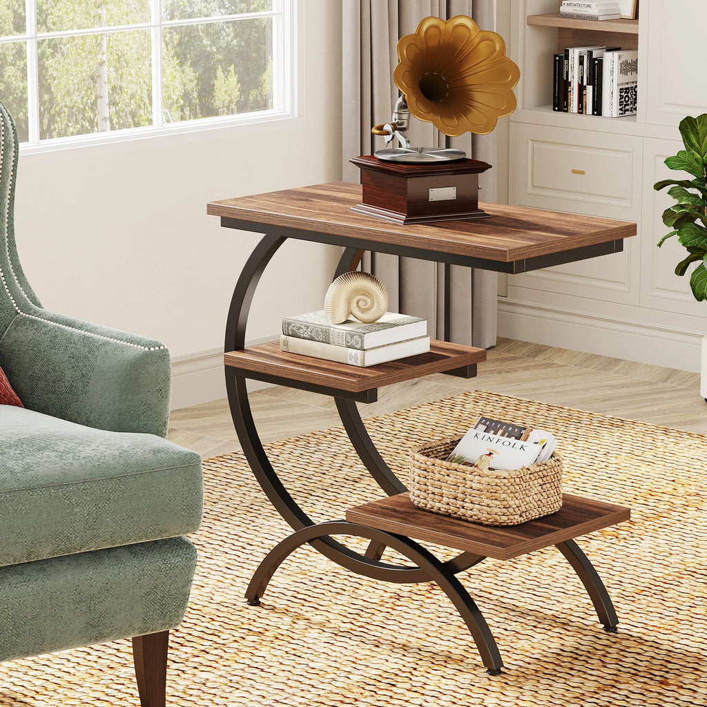 Tribesigns C-Shaped End Table, Industrial 3-Tier Small Table