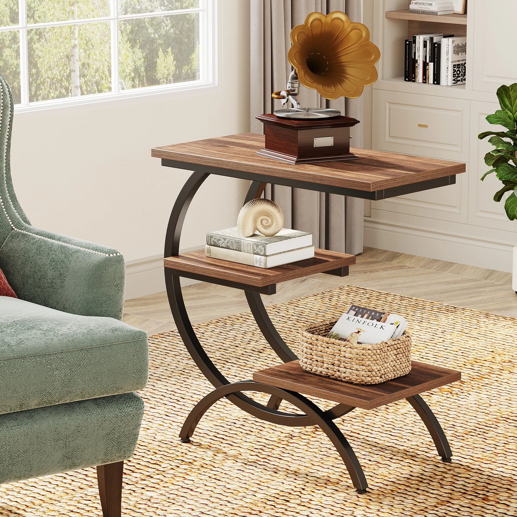 Tribesigns C-Shaped End Table, Industrial 3-Tier Small Table