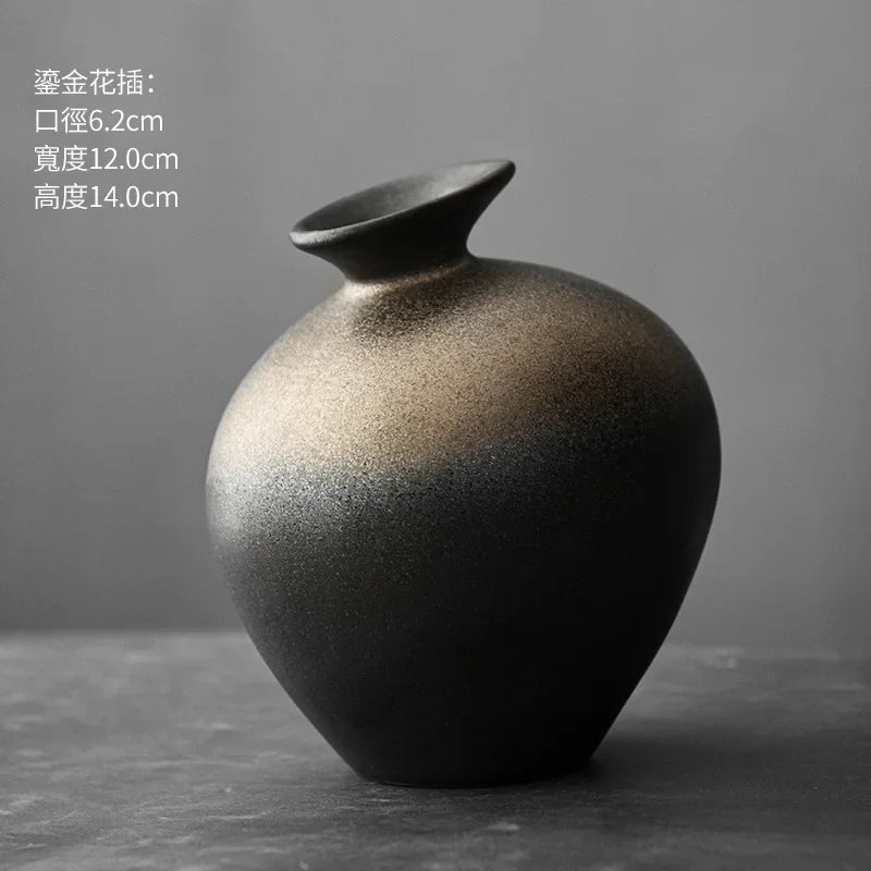 Japanese Style Terracotta Vase Imitation Stone Abstract Flower Arranger