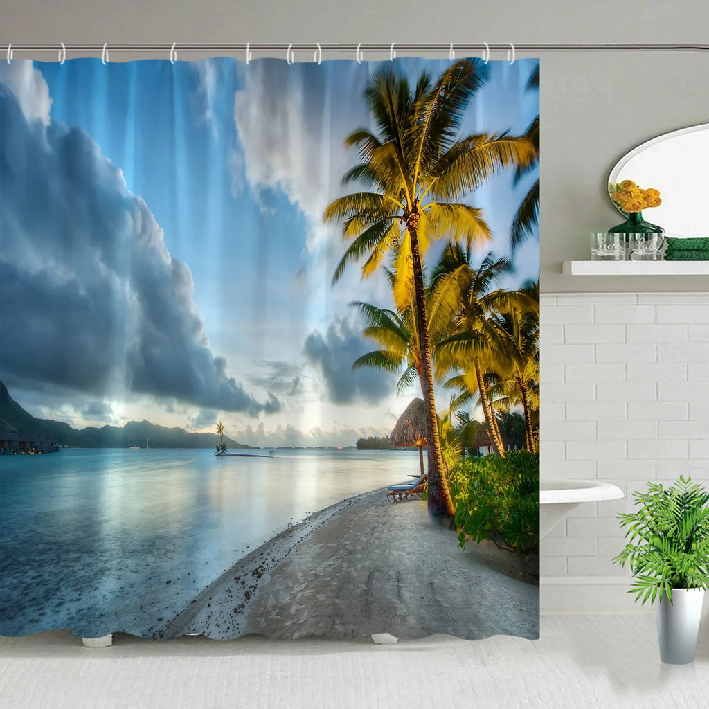 Hawaii Landscape Outdoor Shower Curtain Bathroom Decor Set