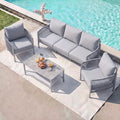 Aluminum Patio Furniture Set, 5 Seats Modern Outdoor Sectional Furniture & Dual-Layer Coffee Table,