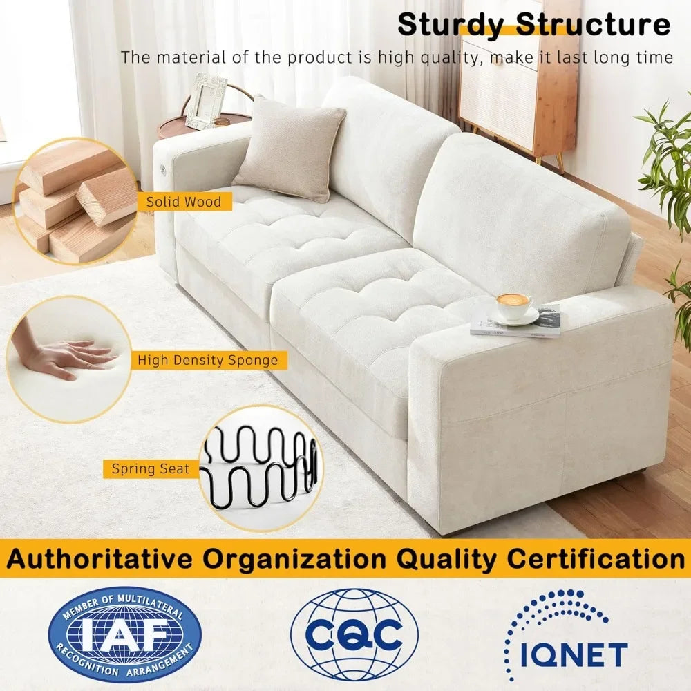 89" Modern Sofa for Small Spaces, Comfy Chenille Fabric with USB/Type-C Ports, Removable Cover & Wide Armrests