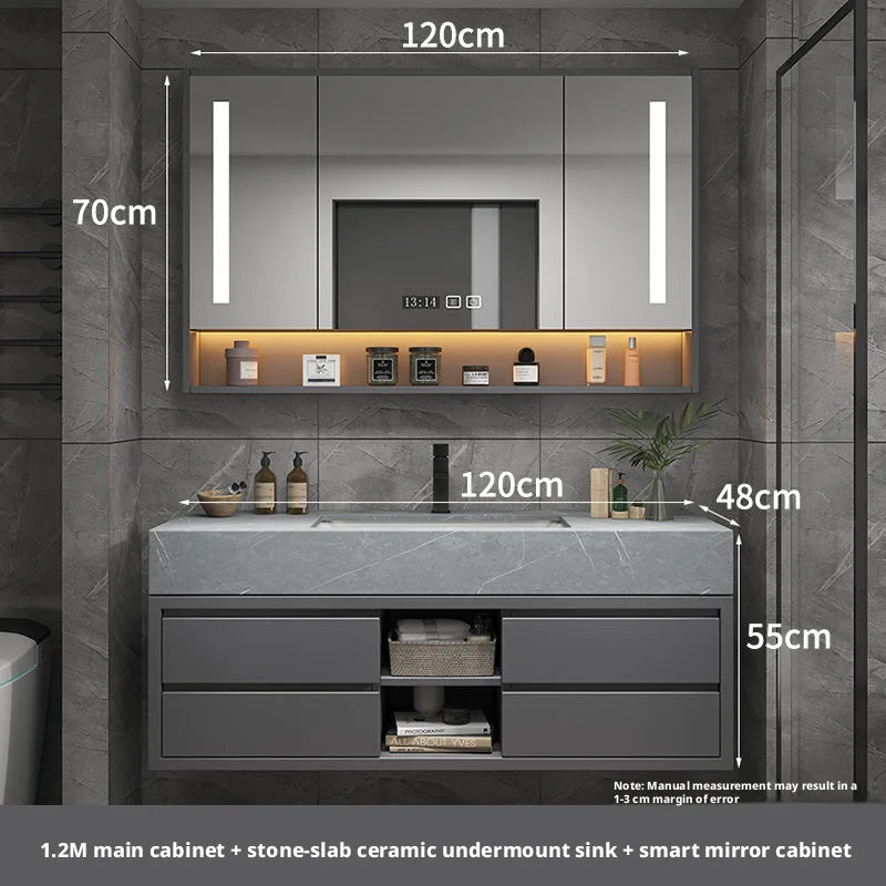 Solid Wood Modern Smart Home Bathroom Vanity Cabinet with Sink