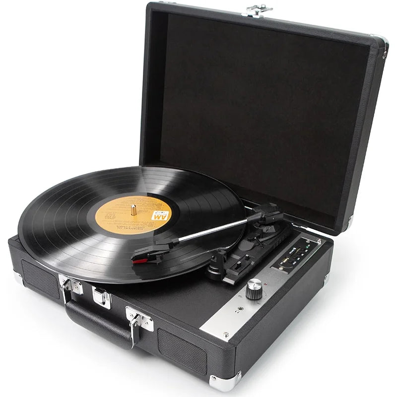 RCA Vinyl Record Player P01，3-Speed Bluetooth Suitcase Portable Belt-Driven Record Player with Built-in Speakers