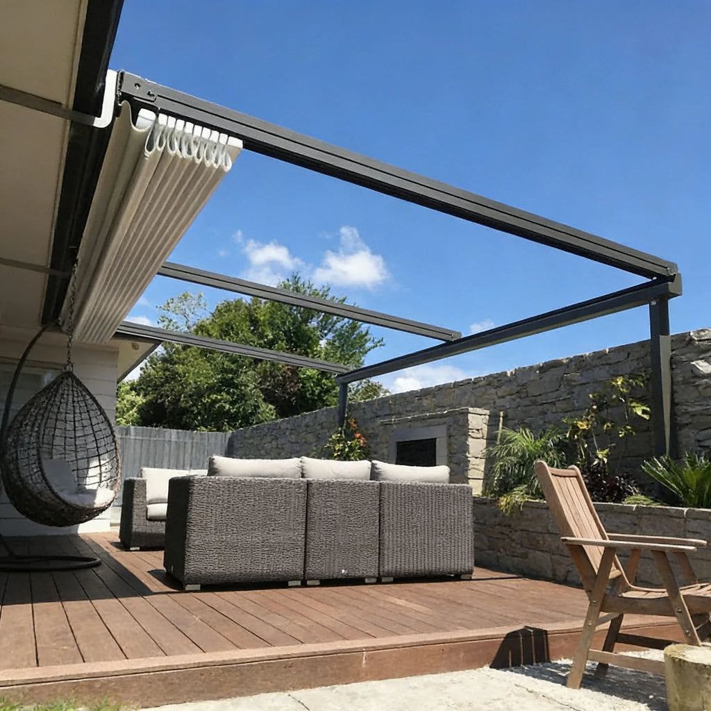 Motorized PVC Folding Canopy, Retractable Patio Awning, with Remote Control