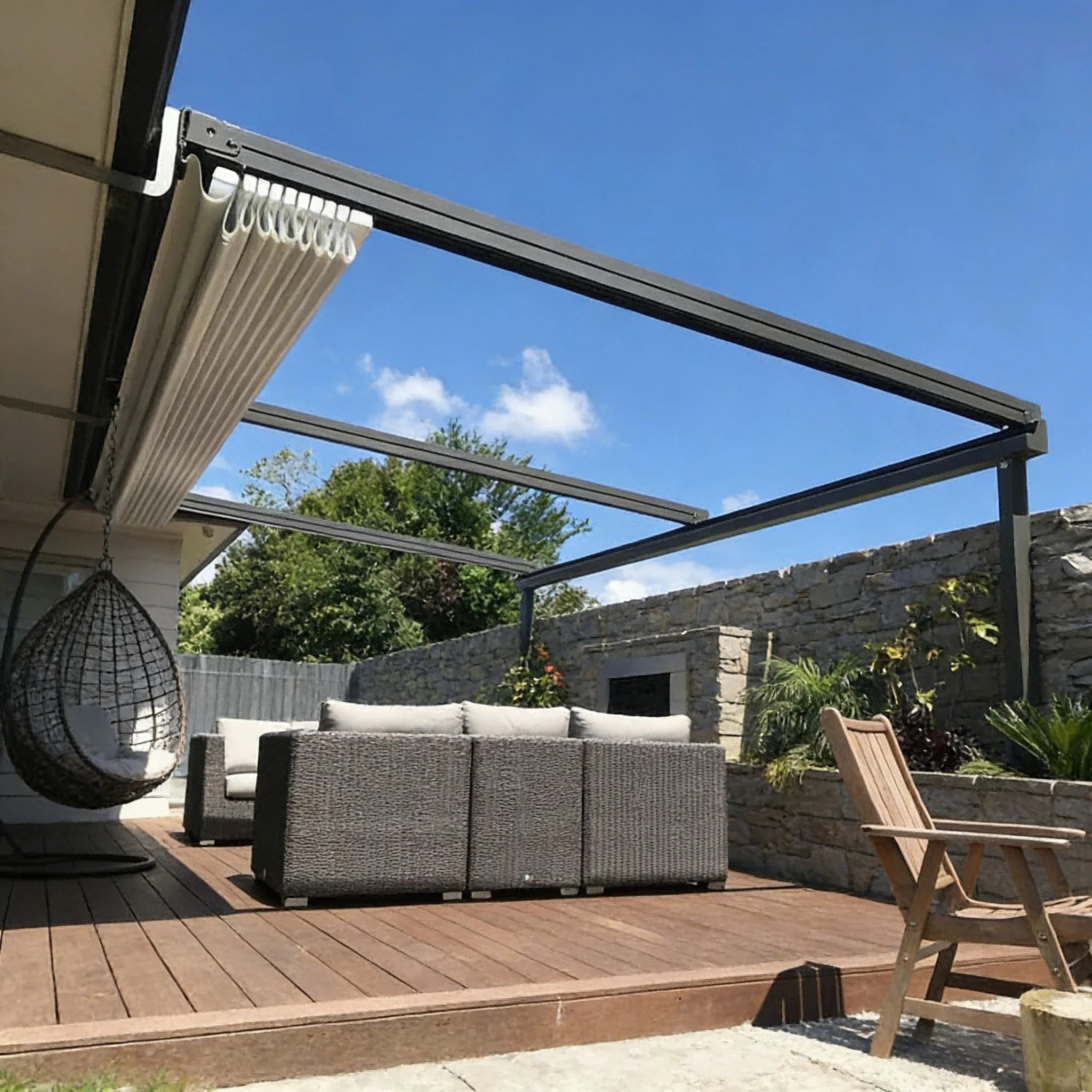 Motorized PVC Folding Canopy, Retractable Patio Awning, with Remote Control