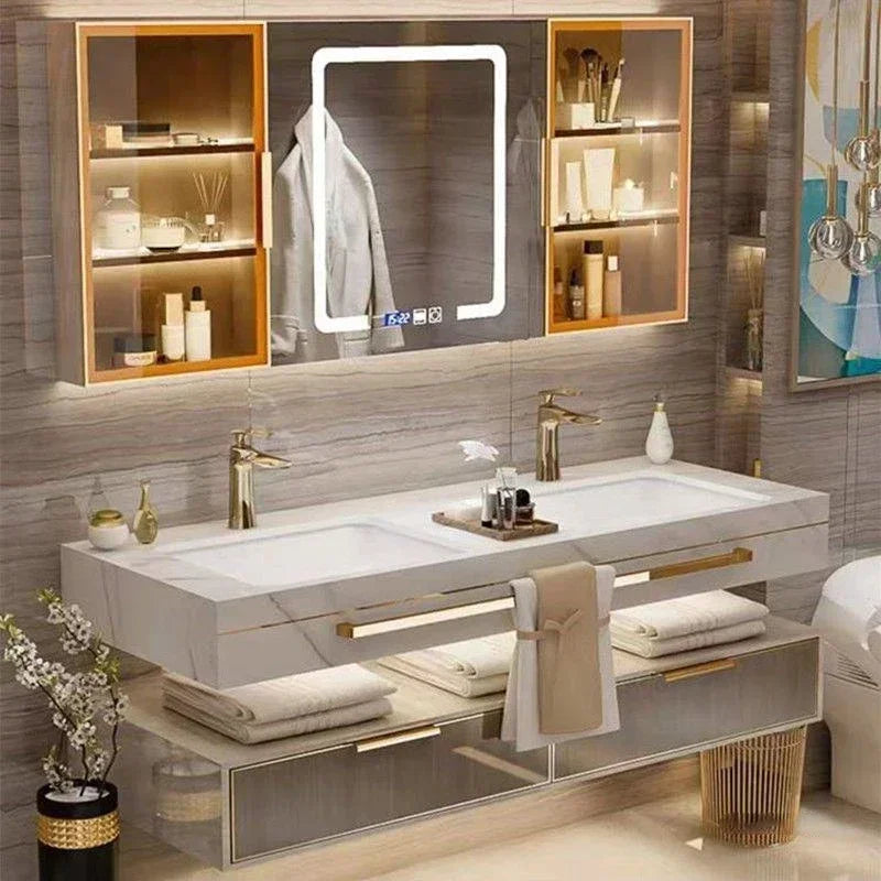 Modern Slate Bathroom Cabinet with Double Washbasin Smart Mirror