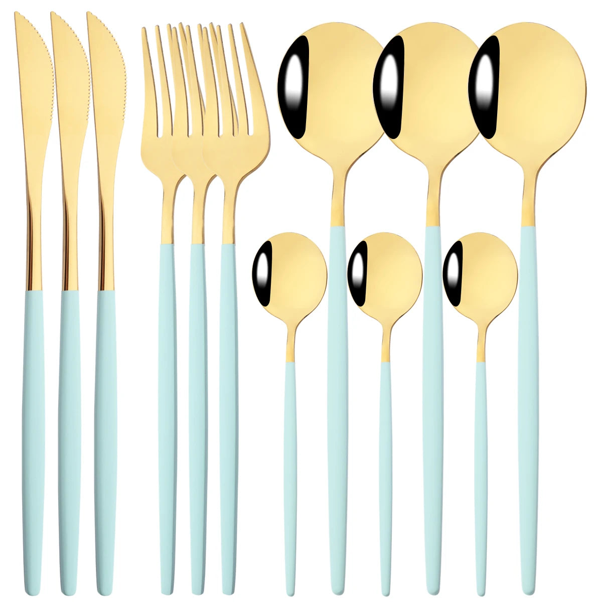 12pcs Black Gold Dinnerware Set Stainless Steel Tableware Knife Fork Coffee Spoon Teaspoons Cutlery Set Party Kitchen Flatware