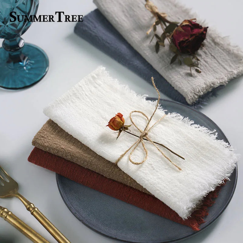 12PCS Napkins 41x41cm Cotton Cloth Gauze Retro Burr Rustic Linen Napkin