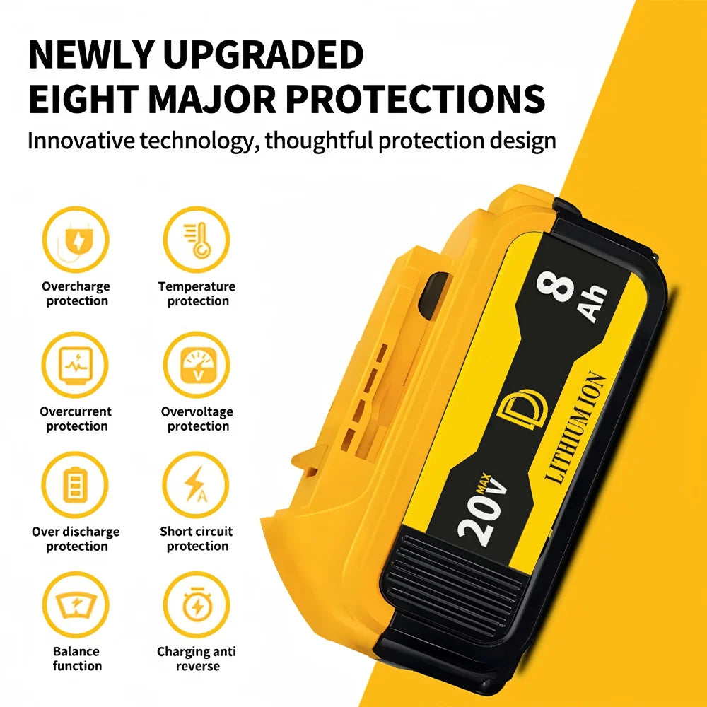 for DEWALT 20V 6000&8000mAh lithium ion battery, dewalt power tool DCB606, DCB205，DCB206，DCBGene，DCB200 MAX，20V dewalt batteries