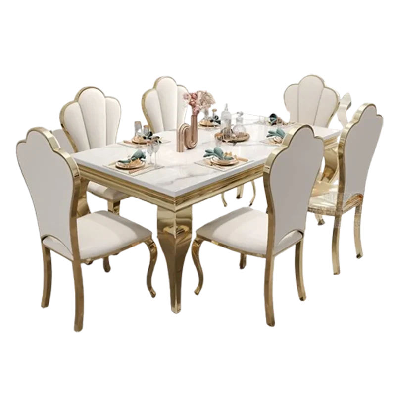 Marble Luxury Dining Table, Unique Gold Individual White Italian Dining Table