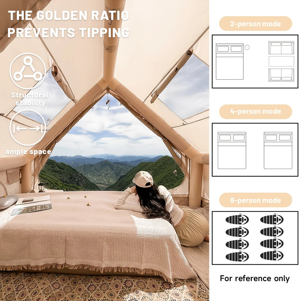 Large Inflatable Camping Tent with Skylight, Quick Air-Flow & Breathable Mesh Design.
