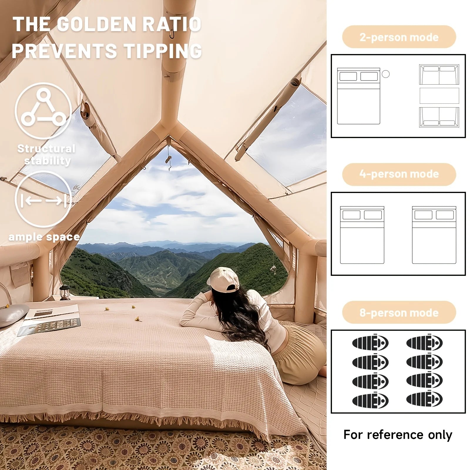 Large Inflatable Camping Tent with Skylight, Quick Air-Flow & Breathable Mesh Design.