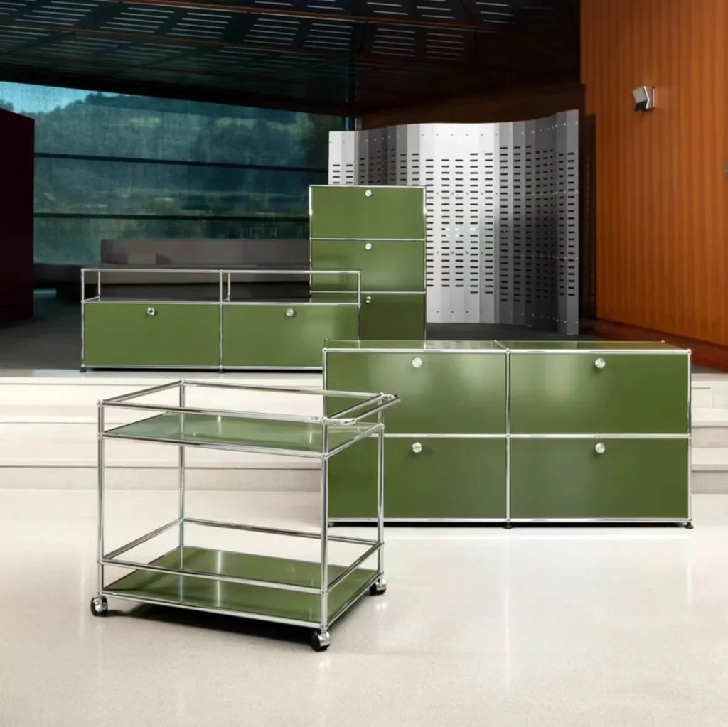Olive Green Sideboard Storage Cabinets, Modular Combination Metal Frame for Living Room, Office