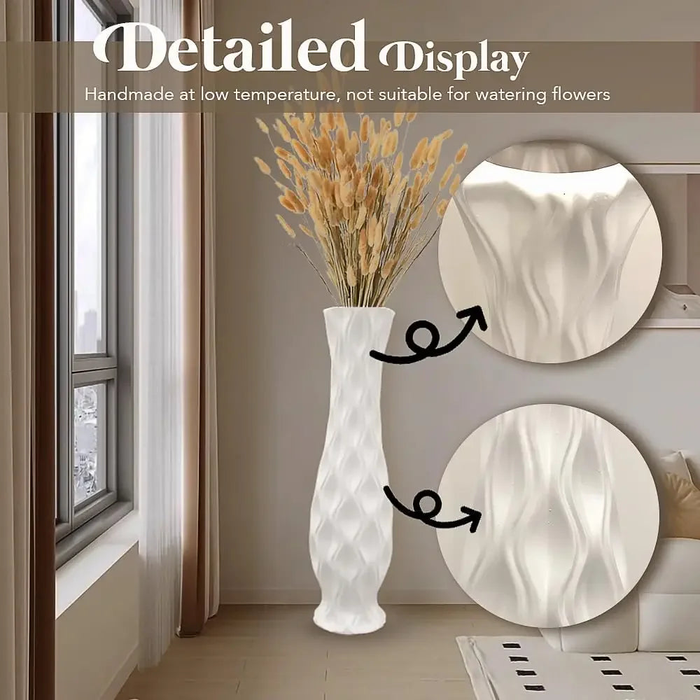 Tall White Ceramic Vase Large Floor Handmade Wave Pattern For Home Decor Pampas Grass Living Room Hallway Corner