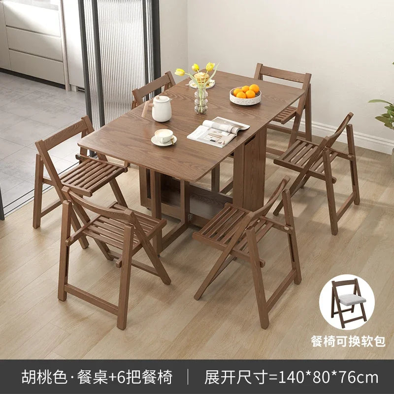 Folding Dining Table Set 6 Chairs, Luxury Modern Space Savers