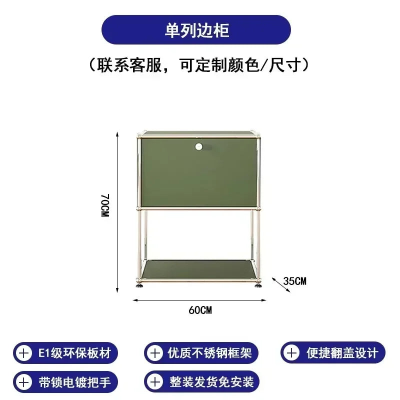 Olive Green Sideboard Storage Cabinets, Modular Combination Metal Frame for Living Room, Office