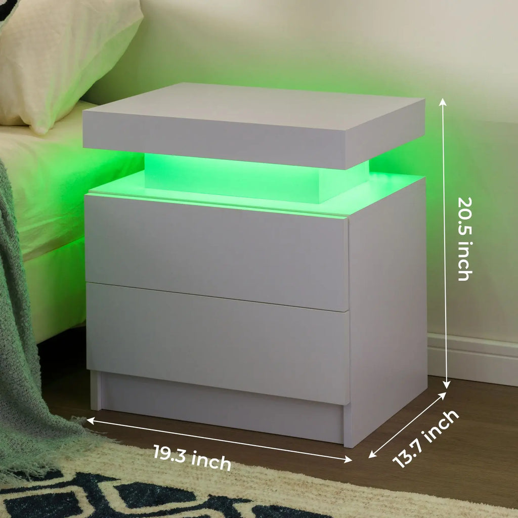 Cubehom Bedroom Nightstand Set of 2 LED Nightstand with 2 Drawers, Nightstand with LED Light