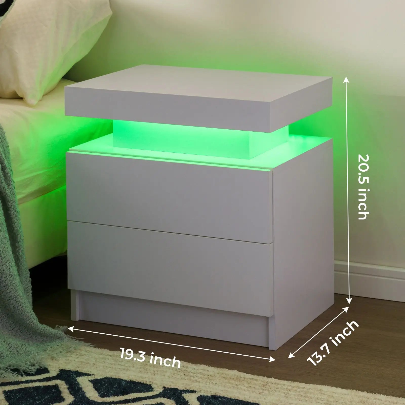 Cubehom Bedroom Nightstand Set of 2 LED Nightstand with 2 Drawers, Nightstand with LED Light