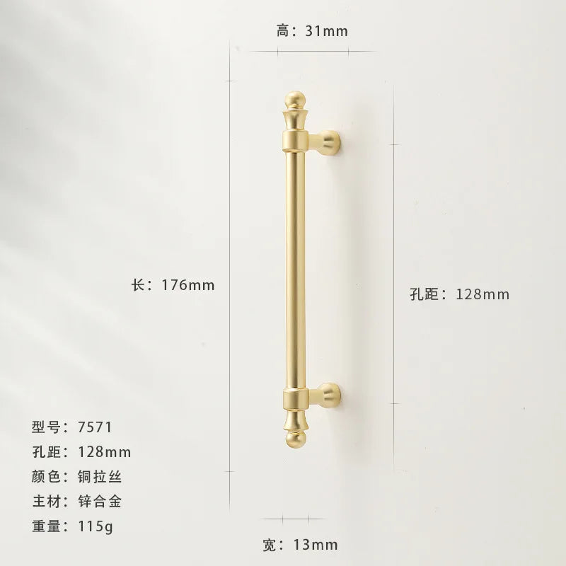 French-style Golden Wardrobe Door Handle Copper-finish, Single-hole Drawer Knob,