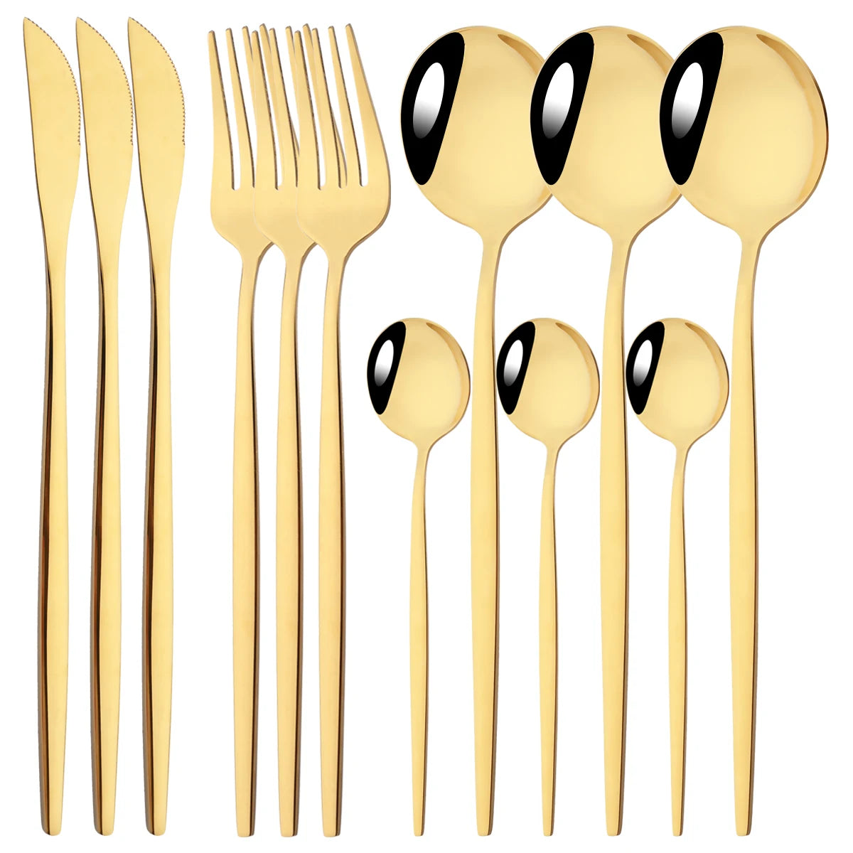12pcs Black Gold Dinnerware Set Stainless Steel Tableware Knife Fork Coffee Spoon Teaspoons Cutlery Set Party Kitchen Flatware