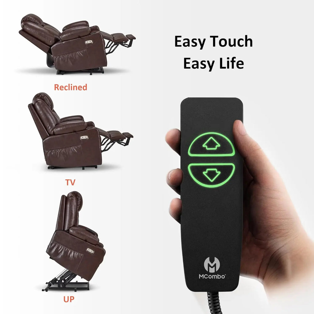 Electric Power Lift Faux Leather Recliner, Massage, Heat, 3 Positions, 2 Pockets, Cup Holder