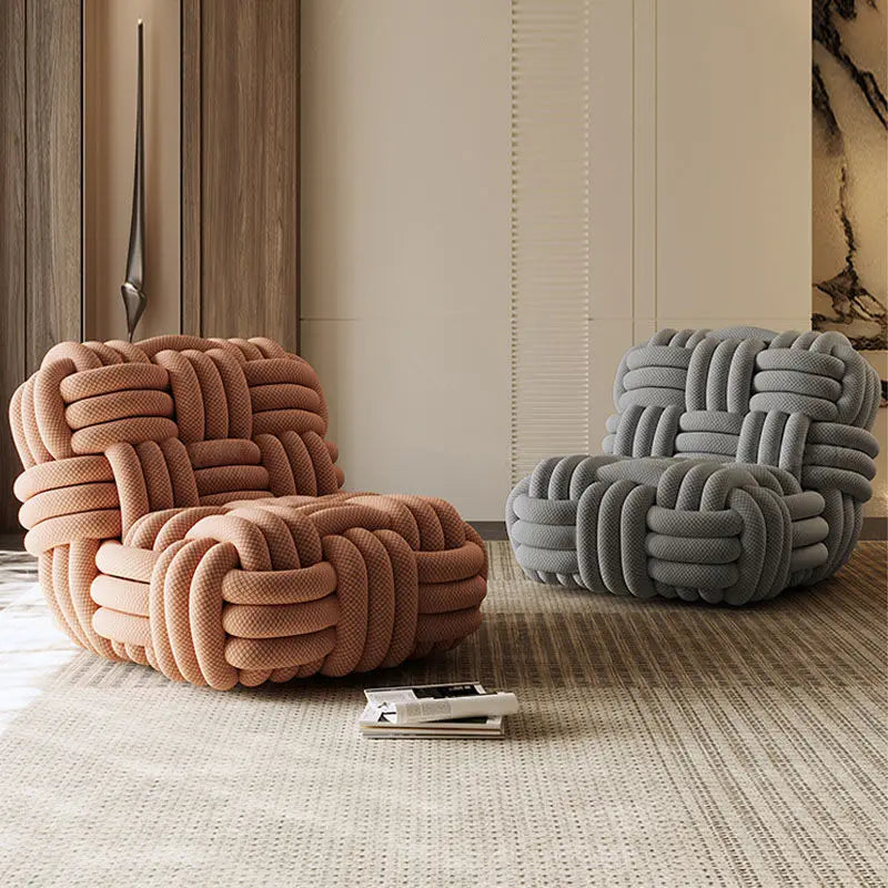 Custom Nordic Knit Lounge Chair, Handwoven Chenille Fabric, High Resilience Foam