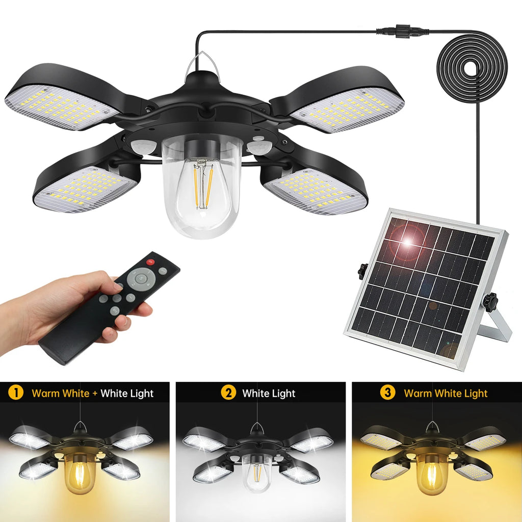 192led Solar Powered Light for Indoor and Outdoor, 1000LM Dual Motion Sensor Solar Pendant Light