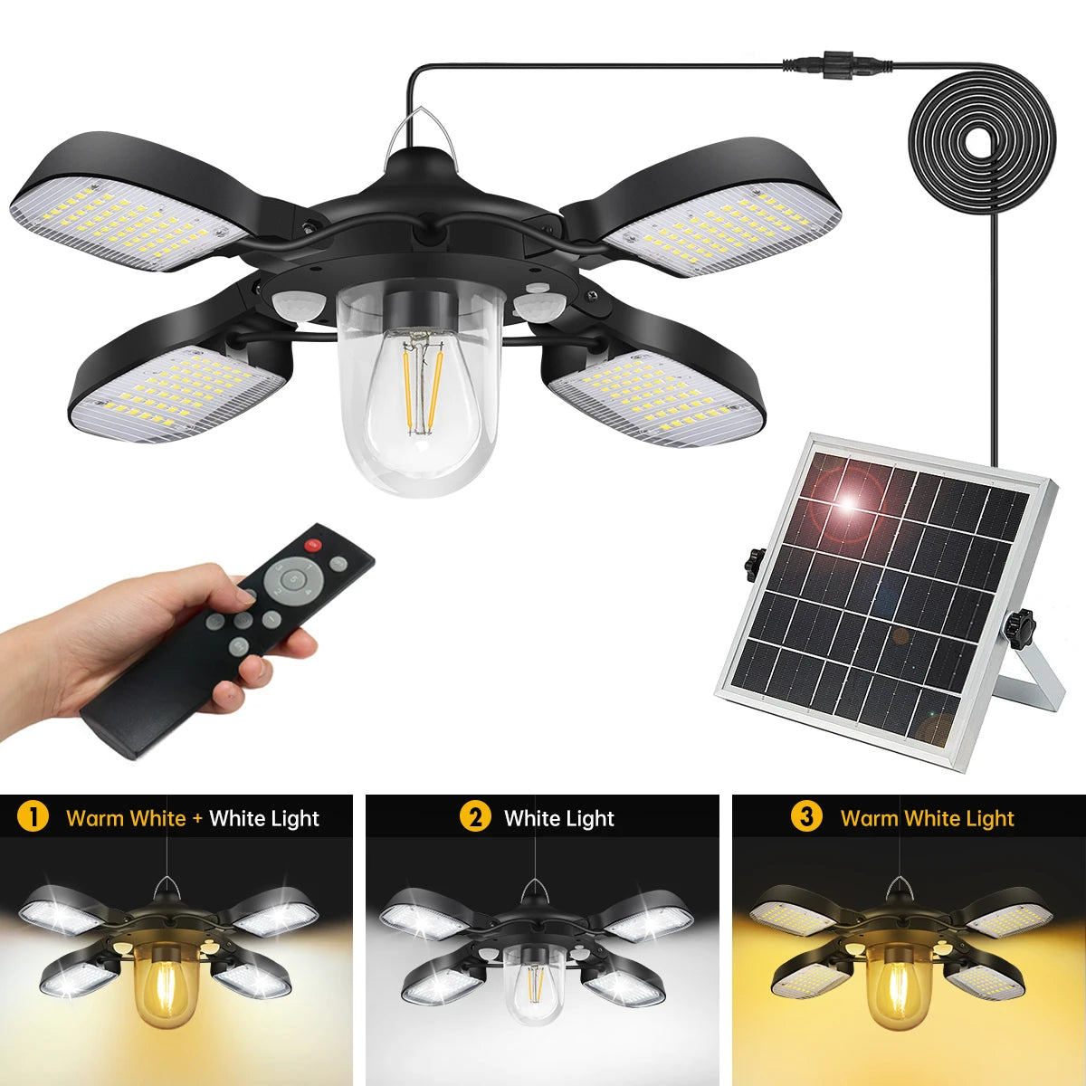 192led Solar Powered Light for Indoor and Outdoor, 1000LM Dual Motion Sensor Solar Pendant Light