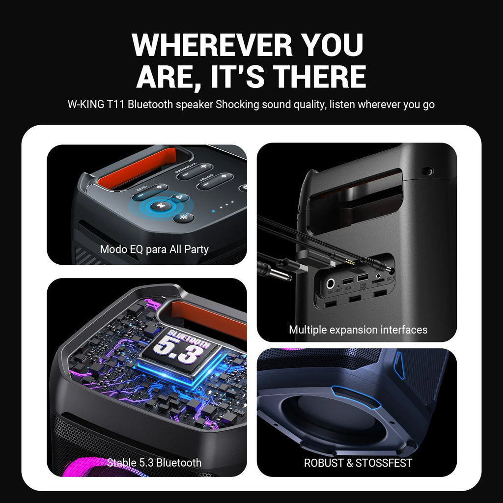 W-KING T11 100W RMS Bluetooth Speakers, IPX6 Waterproof,