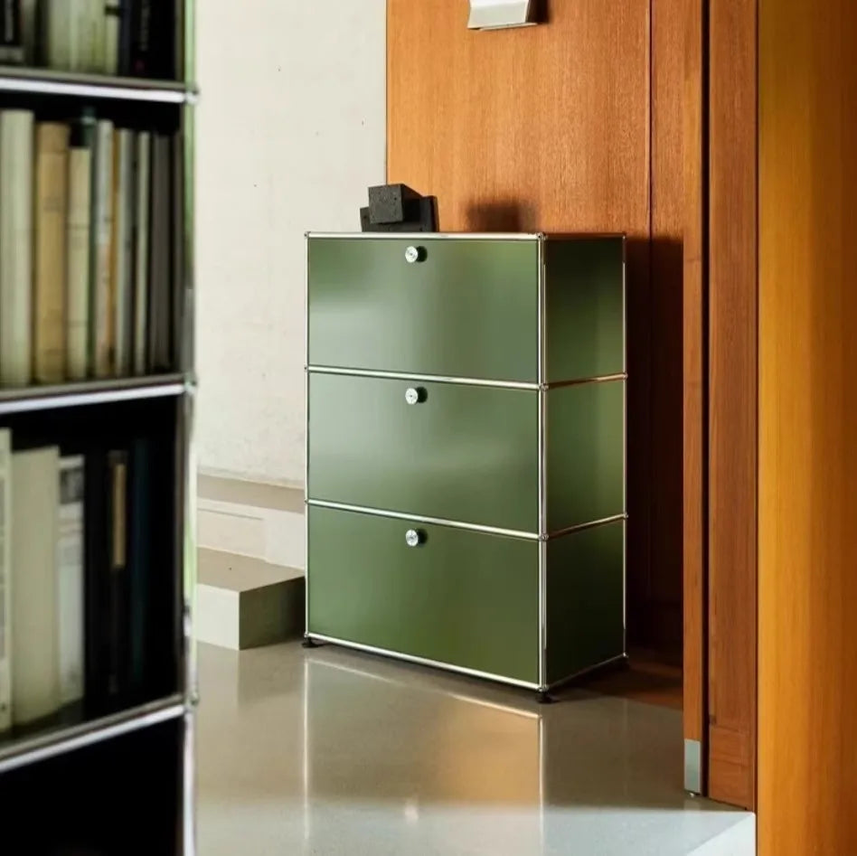Olive Green Sideboard Storage Cabinets, Modular Combination Metal Frame for Living Room, Office