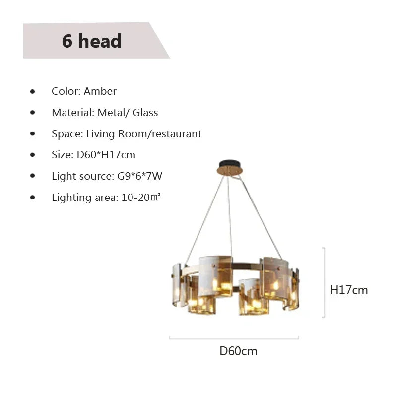 Postmodern LED Amber Smoky Glass Chandeliers