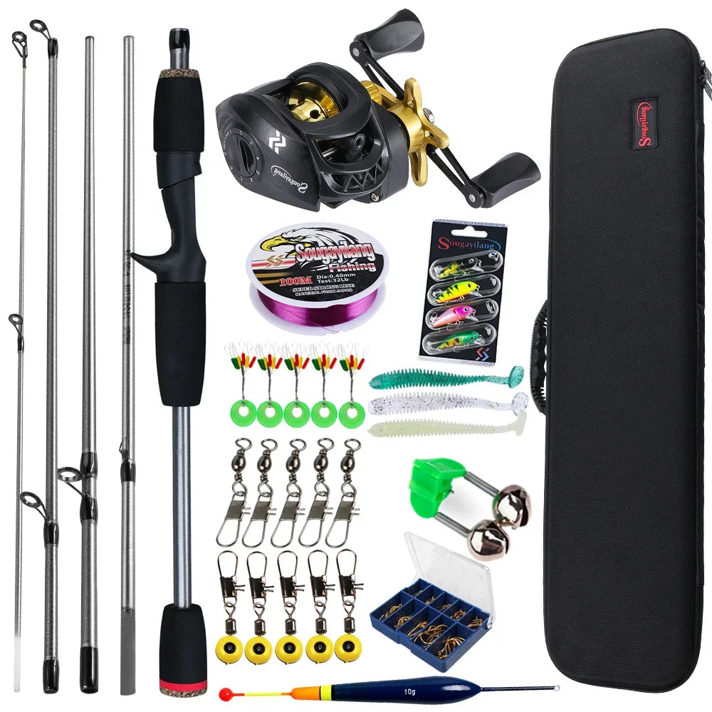 Sougayilang Baitcasting Fishing Rod and Reel Combo, 5Section Fishing Rod and 7.2:1 Gear Ratio Reel Full Kit