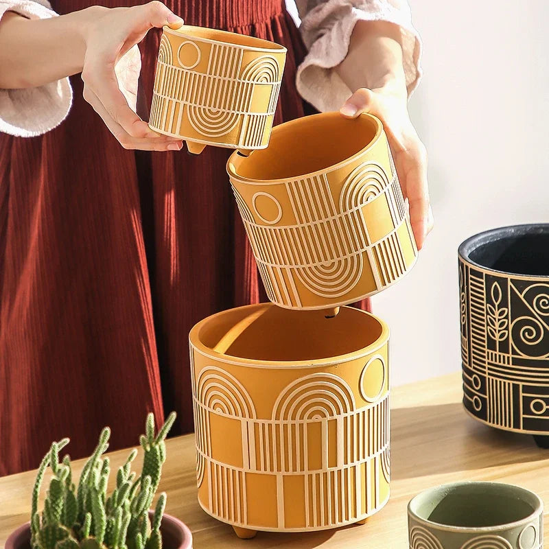 Simple Cylindrical Ceramic Flower Pot,, Succulent Plant Potted Garden Decoration