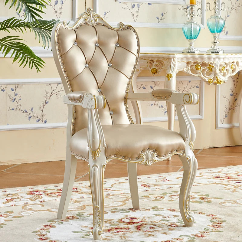 European Solid Wood Dining Chair, Princess Lazy Throne Luxury Lounge Chair