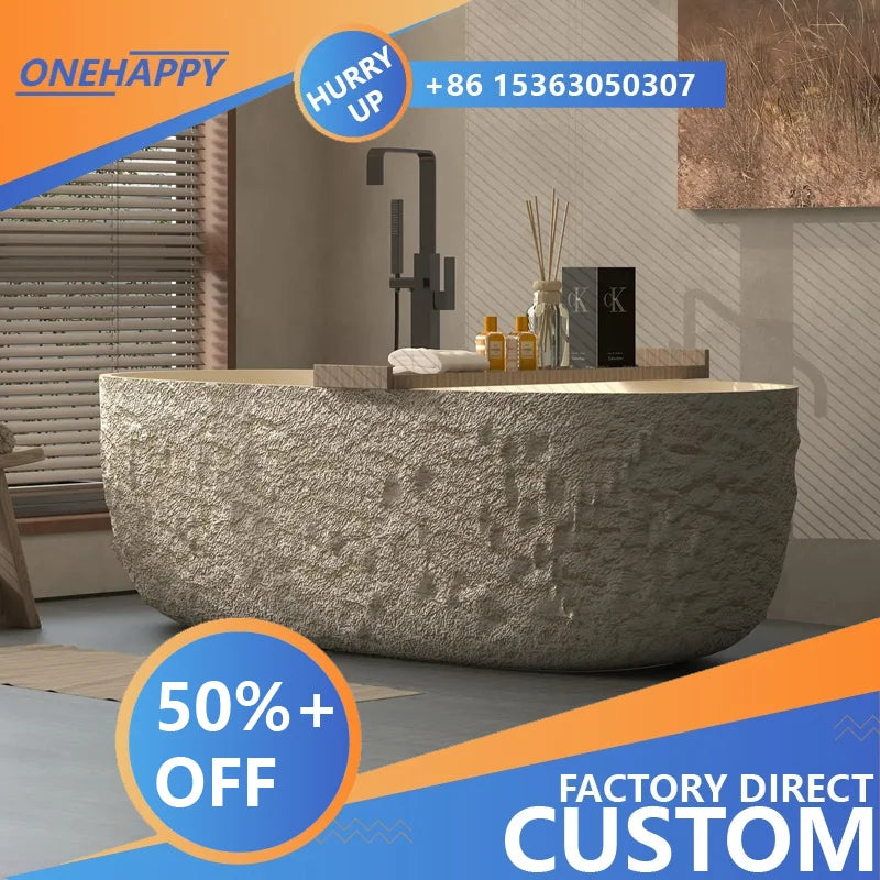 Any Size Custom Luxury Wabi Sabi Stone Texture Bathtub Handmade One Piece Artificial Rock Freestanding Artistic B And B Home Bat