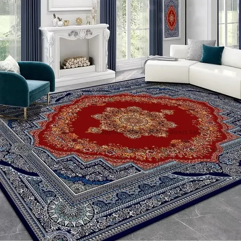 Persian Deluxe Ethnic Style Carpet for Living Room Blue Home Decor Bedroom Tea Table Rug Washable Short Plush Lounge Floor Mats