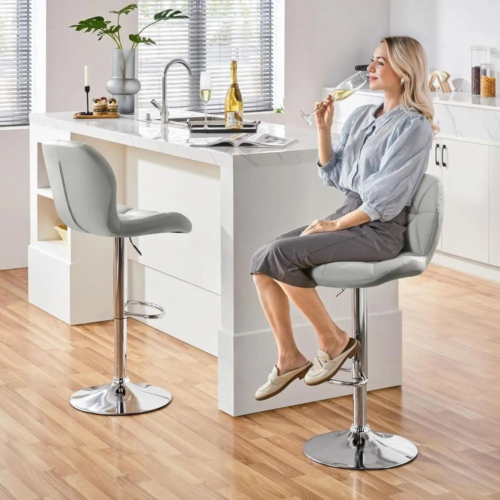 Set of 4 Adjustable Swivel Bar Stools, Counter Height with Back, 300 lbs Capacity, Light Grey PU Leather