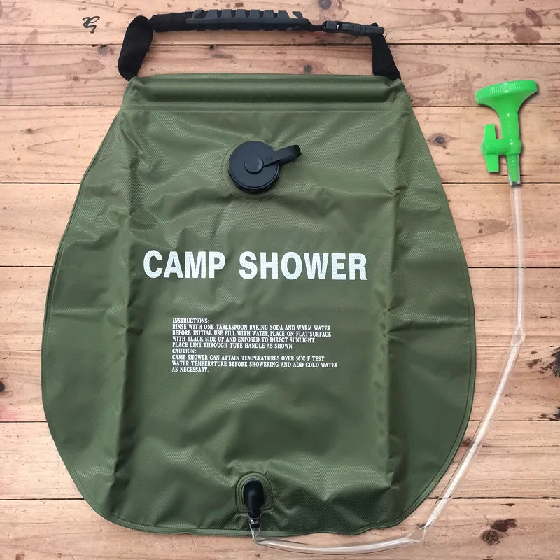 Portable Military Green 20L Solar Heated Shower Bag Outdoor Camping Bath Shower Water Bag for Bathing and Grooming Camping Gear