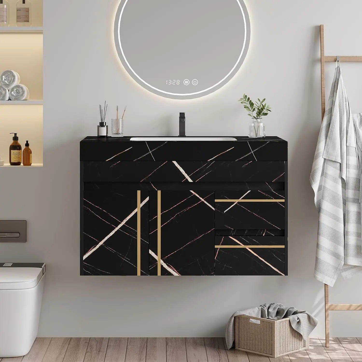 36 inch Bathroom Vanity with Sink and Countertop, Modern Freestanding Bathroom Vanity Cabinet with Oval Ceramic Vessel, Custom